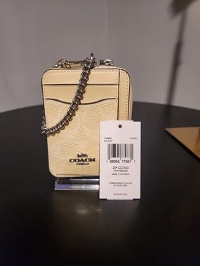 Coach Zip Wallet in Light Yellow with Silver Chain